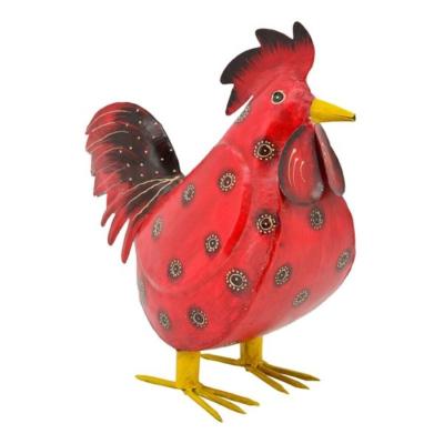 huhn-deko-landhausstil-metall-rot-gemustert