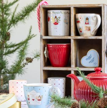 Preview: greengate-teelichthalter-glas-carina-rot-gold-gemustert