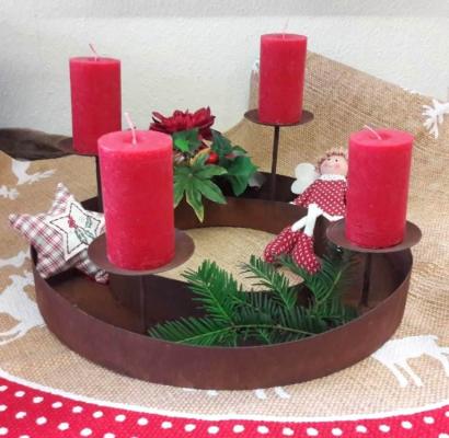 Edelrost Kerze auf Platte groß 30x6cm Garten Deko Weihnachten Advent 34