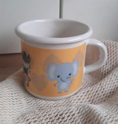 becher-emaille-gelb-tiermotive-fuer-kinder
