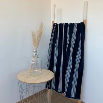 Preview: strandtuch-blau-samt-frottee-streifen