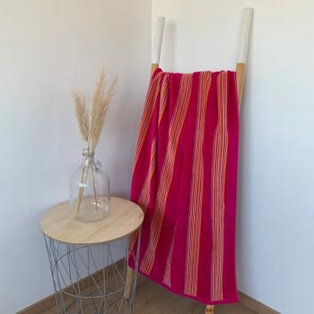 Preview: strandtuch-fuchsia-samt-frottee-streifen