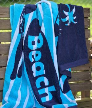 Preview: strandtuch-samt-frottee-blau-gemustert