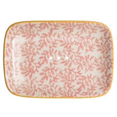 Preview: eckige seifenschale cremeweiss mit rosa ranken