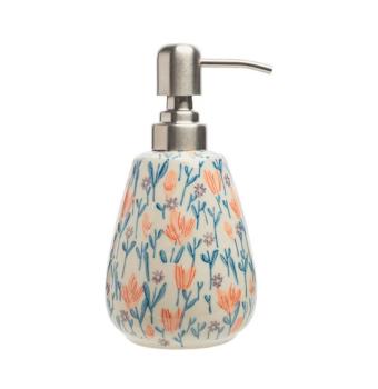 seifenspender aus steinzeug creme mit blumen gebluemt