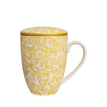 Preview: teetasse-mit-sieb-deckel-creme-weiss-gelb-gemustert