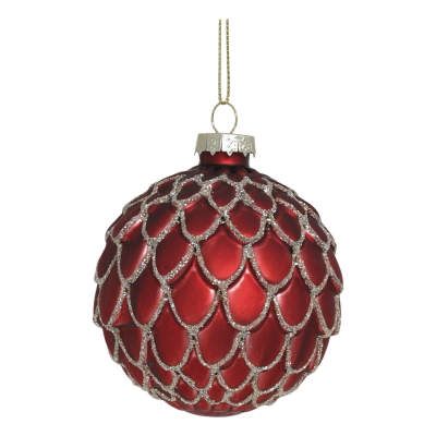 Preview: weihnachtskugel-rot-zapfen-optik-gold-glitzer
