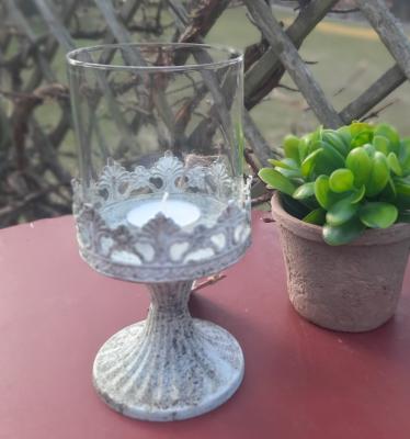 Preview: teelichthalter-glas-metall-shabby-weiss