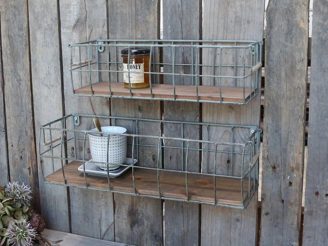 Landhausstil Wandregal Set aus Zink u. Holz online kaufen
