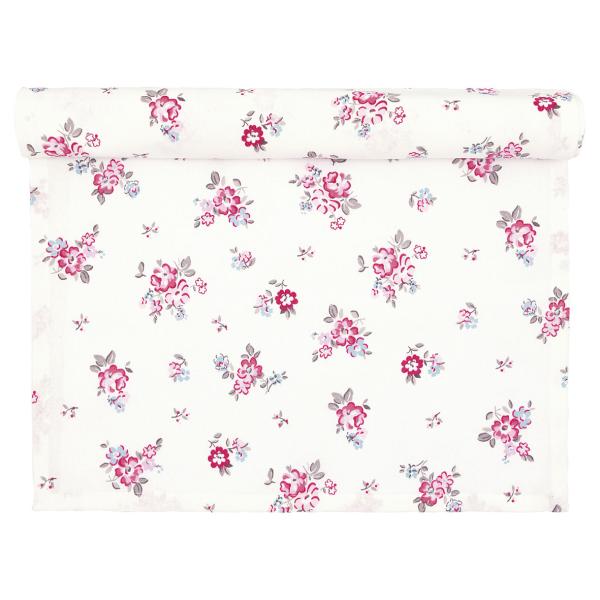 GreenGate Tischläufer Elba white mit rosa / pink Blumen