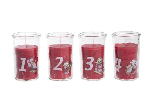 dänische Adventskerzen rot im Glas 1,2,3,4 und Wichtel