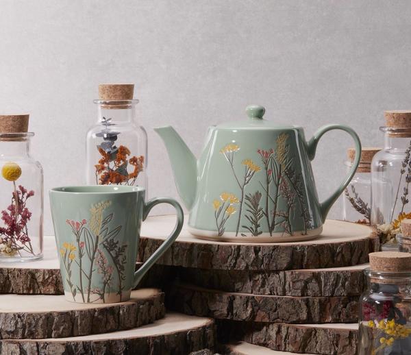 teegeschirr-kanne-zwei-tassen-vintage-gruen-blumen