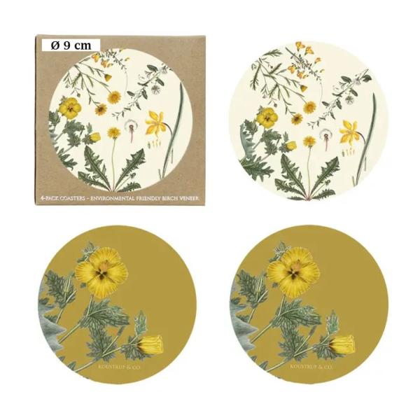 glaeser-untersetzer-set-rund--gelbe-blumen-dekor