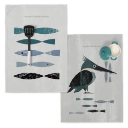 Geschirrtuch Set Eisvogel u. Fische Motiv